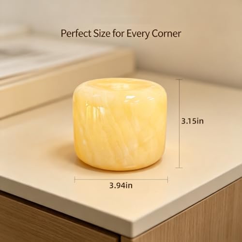 Marble Lamp Luxury Stone Table Lamp Type-C Rechargeable Touch Night Light Small Bedside Lamp Cordless Ambient Light for Home Decor, Bedroom, Living Room & Office (Yellow Jade) - Image 3