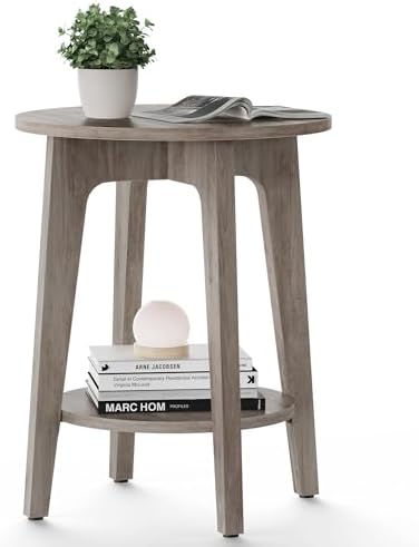 VASAGLE Round Side Table with Lower Shelf, End Table for Small Spaces by VASAGLEbySONGMICSHOME