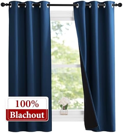NICETOWN 100% Blackout Short Curtains with Black Liners, 2 Panels, 37" W by 50" L, Moroccan Blue, Thermal Insulated Full Blackout 2-Layer Lined Drapes, Energy Efficiency Window Draperies for Bedroom - Image 2