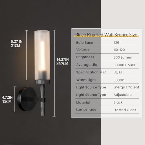 15 in Black Knurled Wall Sconce,Hardwired Bathroom Sconces - Image 3