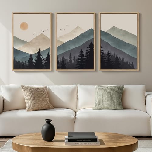 Framed Boho Mountain Forest Landscape Wall Art for Living Room, 16x24 Inch by Cuspin