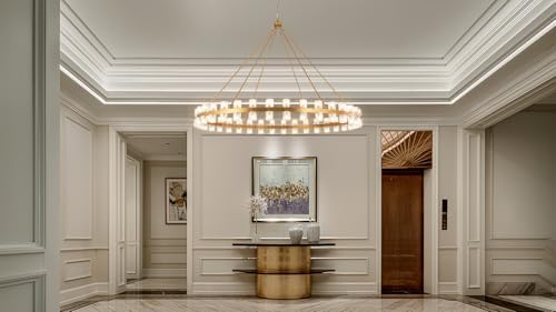 70 Inch Gold Wagon Wheel Chandelier with Crystal Shade, 72 Lights, Modern Farmhouse Style, Ideal for Dining Room, Kitchen, Entryways - Image 2