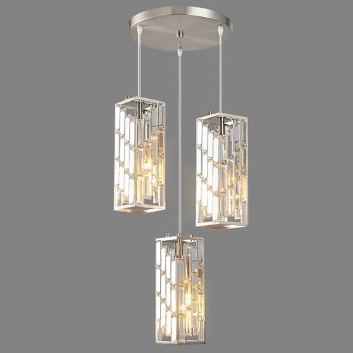 Brushed Nickel Pendant Lighting Modern Pendant Light, Mini Crystal Chandeliers,Adjustable Pendant Light Fixture for Kitchen Island Dinning Room Bedroom (3 Light) by FDPBY