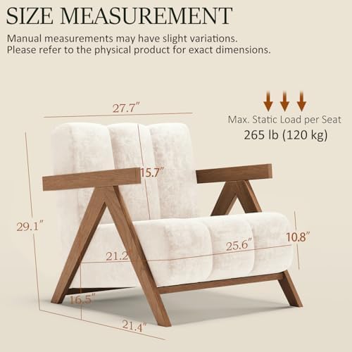 Modern Accent Chair Set of 2 for Living Room Bedroom,Comfy Chenille Reading Chair with Wood Frame,Upholstered Lounge Armchair with Thick High-Elastic Sponge for Apartment & Waiting Room(White,2) - Image 2