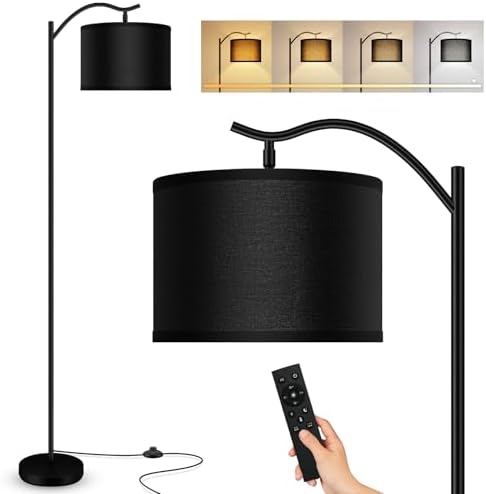 BoostArea Floor Lamp for Living Room,Arc Floor Lamp with Remote Control,Stepless Dimmable Brightness & Colors Temperature 2700k-6500k,Modern Standing Lamp for Bedroom Study Room Office,Black by BoostArea