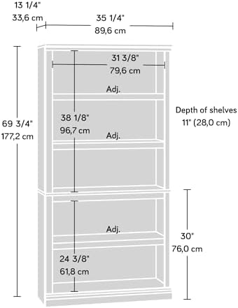 Sauder 5 Tier Book Shelf Wooden Bookcase Multipurpose Bookshelf for Home Office, Living Room, in Chalked Chestnut - Image 3
