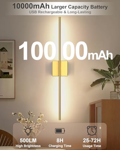 Battery Powered Wall Sconce Set of Two: Gold Wireless Rechargeable Wall Lights with Touch and Remote Control, 360°Rotatable 4CCT Dimmable Cordless Scone Lighting Decor for TV Wall Bedroom Bathroom - Image 3