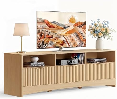 Marsail Fluted TV Stand for 65 inch TV, Modern Entertainment Center with Drawers, Boho TV Stands Wood Media Console Cabinet with Storage and Shelves, TV Consoles for Living Room, Bedroom, Oak by Marsail