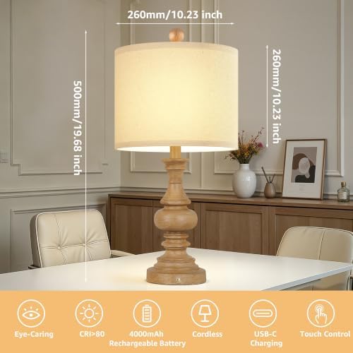 ShineTech Cordless Rechargeable Table Lamps, Rustic Bedside Lamp Set of 2 - Image 6