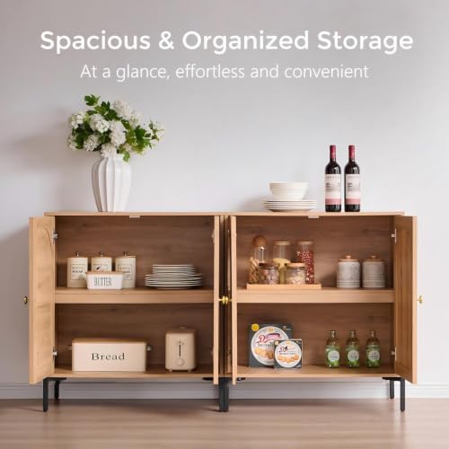 IFGET 92.63" W Modern Arched Sideboard Buffet Cabinet with Storage, Natural - Image 3
