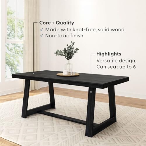 Plank+Beam Classic 72 Inch Dining Table, Rectangular, Black Wirebrush - Image 4