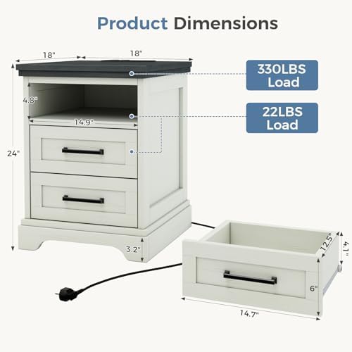 DUMOS Farmhouse Nightstand with Charging Station & USB Ports - Image 2