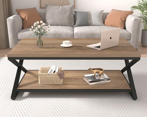 HSH 47" Rectangle Coffee Table with Storage for Living Room, Rustic Oak - Image 4