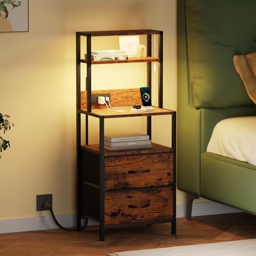 Furnulem Nightstands Set of 2 with Charger Station, 39.4"Tall Bedside Table - Image 2