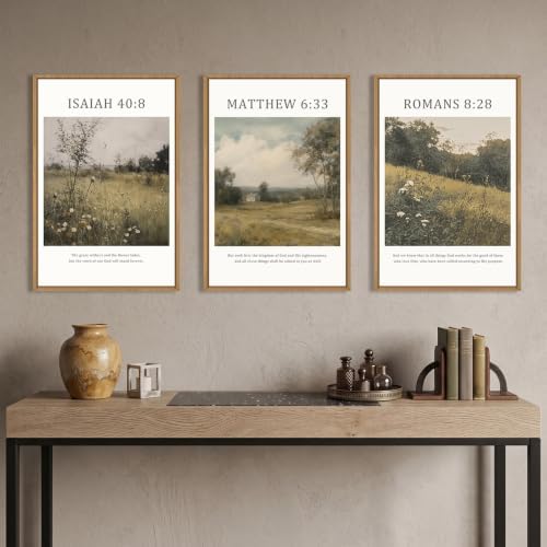 LHIUEM Large Bible Christian Scripture Framed Canvas Wall Art Set,Jesus Religious Verse Wall Decor,Vintage Nature Flowers Artwork for Living Room,Bedroom,Dining Room,Office -24"x36"x3 - Image 2