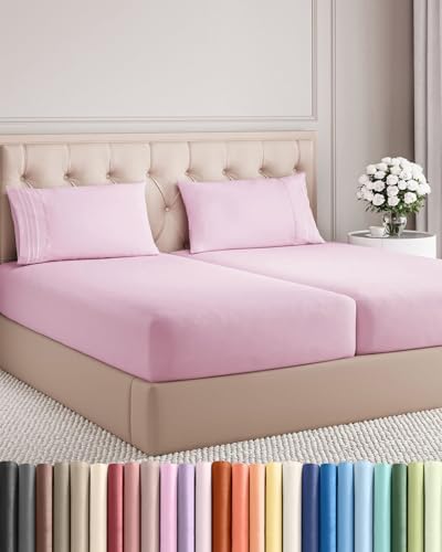 Split King Size 5 Piece Sheet Set - Comfy Breathable & Cooling - Light Pink by CGKUnlimited