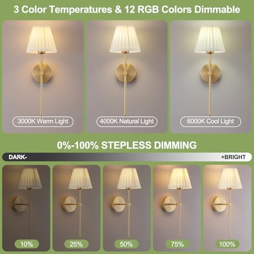 Cordless Battery Operated Wall Sconces Set of 2, Rechargeable Wall Sconce with Remote, Fabric Shade Wireless Wall Sconce Fixtures for Bedroom, Living Room, Bedside (2 Bulbs Included) - Image 4