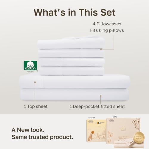 California Design Den 100% Cotton Sateen King Bed Sheet Set, 6 Pcs, White - Image 3