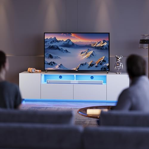 WLIVE LED TV Stand with Large Storage Cabinet, Modern Entertainment Center for 55/60/65/70/75 Inch TVs, Sturdy TV Console for Living Room, Bedroom,Rec Room(White) - Image 2