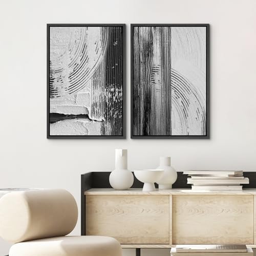 SIGNWIN Framed Canvas Print Wall Art Set Black White Industrial Paint Strokes Abstract Shapes Illustrations Modern Art Minimal Decorative Nordic for Living Room, Bedroom, Office - 24"" x36 x2 Black - Image 3