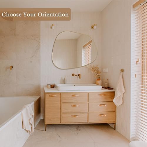 PERFNIQUE Irregular Asymmetrical Wall Mirror, 32"x24" Gold Bathroom Mirror - Image 2