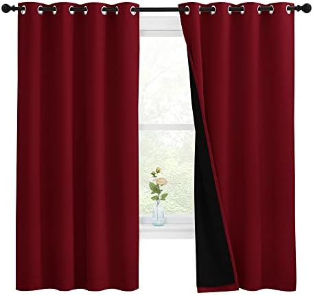 NICETOWN 100% Blackout Cold Blocking Curtain Panels, Thermal Insulated Curtains, Noise Reducing Drapes for Thanksgiving Day Window Decor (Set of 2, Burgundy Red, 55 inches Wide by 68 inches Long) by NICETOWN