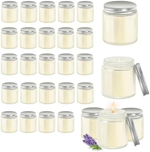 24 Pcs 4 Oz Mason Jar Candles, Lavender Scented Soy Candles Bulk Set for Stress Relief and Relaxation, Great Favors for Wedding, Christmas, Housewarming Gifts (Silver, Lavender, 24) by Unknown