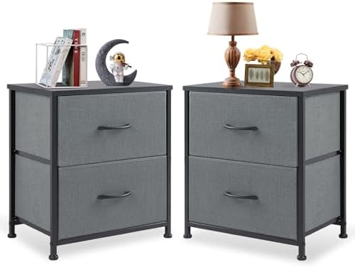 DUMOS Nightstand Set of 2, Small Dresser with 2 Fabric Drawers, End Table by DumosLifestyle