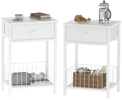 White Small nightstand, White Nightstand, Side Table for Small Spaces, 2 Tiers Storage Shelves End Table, Night Stand for Living Room, Bedroom, Dorm LNT0061W2 by Unknown