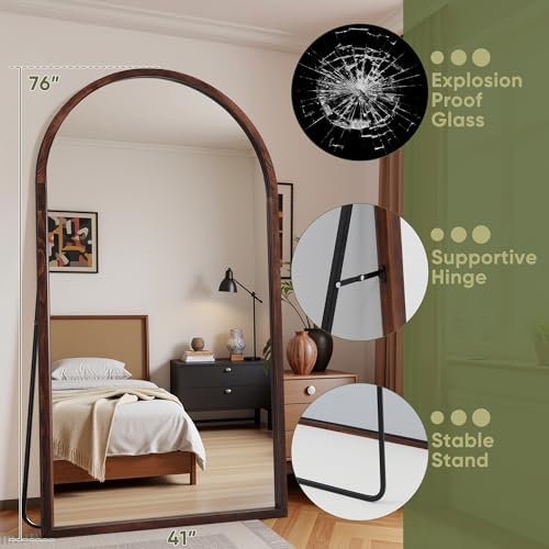 Suidia Full Length Mirror, Oversized Floor Mirror with Solid Wood Frame, Large Standing Mirror for Bedroom Living Room, Wood Antique Style, Dark Walnut, 76" L x 41" W - Image 6