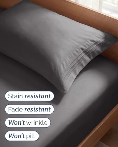 Twin Size 3 Piece Sheet Set - Comfy Breathable & Cooling Sheets - Dark Grey - Image 5
