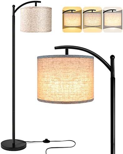 ROTTOGOON Floor Lamp for Living Room with 3 Color Temperatures LED Bulb, Standing Lamp Tall Industrial Floor Lamp Reading for Bedroom, Office (9W LED Bulb, Beige Lampshade Included) -Black by ROTTOGOON