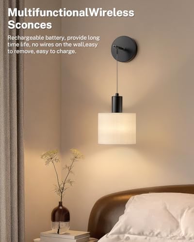 SAIMAND Battery Operated Wall Sconces Set of 2,Wireless Rechargeable Lights - Image 2