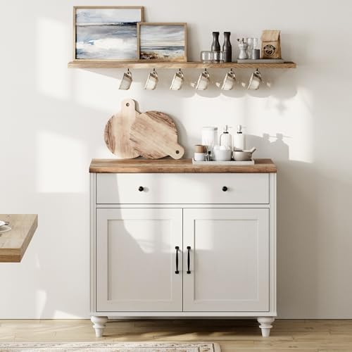 WAMPAT 34’‘ White Buffet Cabinet with Doors and Drawer by WAMPAT