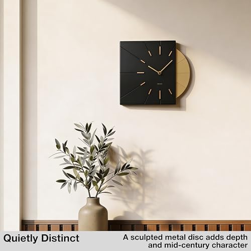 Driini Black and Gold Mid Century Modern Wall Clock, Battery Operated - Image 2