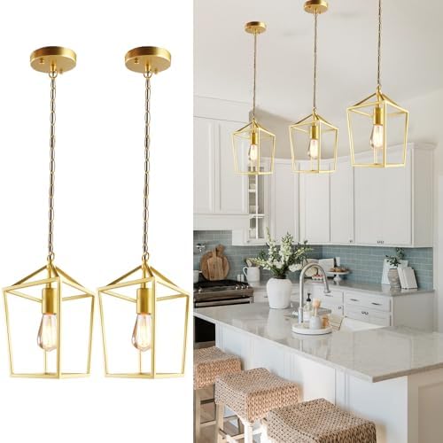 Sheetea 2 Pack Pendant Lights Kitchen Island, Modern Gold Light Fixtures by Sheetea
