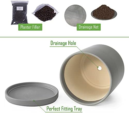 D'vine Dev 10 Inch Ceramic Planter Pot, Grey, 94-O-E-3 - Image 4