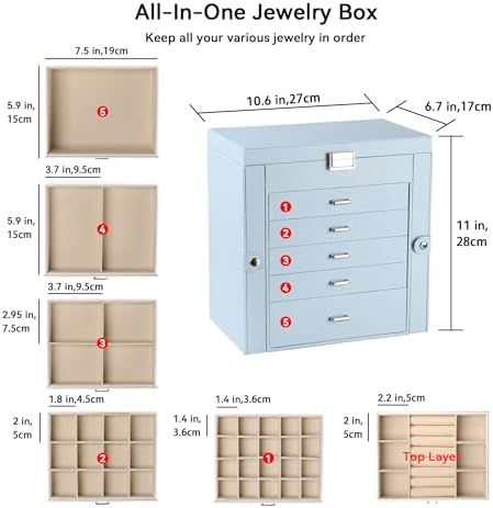 Frebeauty 6-Layer Jewelry Box for Women,Large Jewelry Organizer with Drawer - Image 3