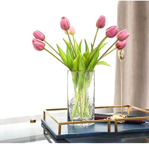 Geometric Square Painted Gold Edge Water Corrugated Translucent Glass Vase Home Table Decoration (G-12in) - Image 4