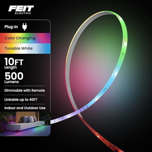 Feit Electric 100ft Chasing & Tunable White LED Tape Light, Dimmable, RGB Colors, Cuttable for Custom Fit, Slim 0.4-Inch Width, Indoor/Outdoor Plug-in Light Strip, Remote Controlled, TAPE1200/CHASE - Image 5