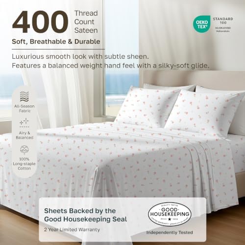 California Design Den Soft 100% Cotton Sateen Queen Bedding Sheets, 4 Pcs - Image 2