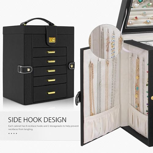 AKOZLIN 6-Tier Jewelry Box Organizer 5 Drawers Storage Black Regular - Image 4