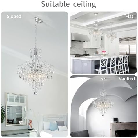 WUZUPS Crystal Chandelier 5-Light Pendant Ceiling Light Modern Lighting Fixture for Dining Room Hallway Bedroom Kitchen Bathroom, H 22.4" x W 18.3", E12 Base, Silver - Image 6