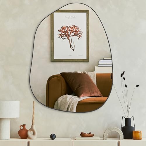 PERFNIQUE Irregular Asymmetrical Wall Mirror, 32"x24" Black Bathroom Mirror - Image 6