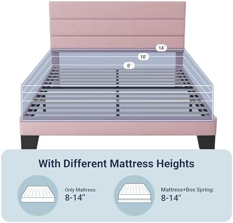 Allewie Full Size Platform Bed Frame with Velvet Upholstered Headboard Pink - Image 5