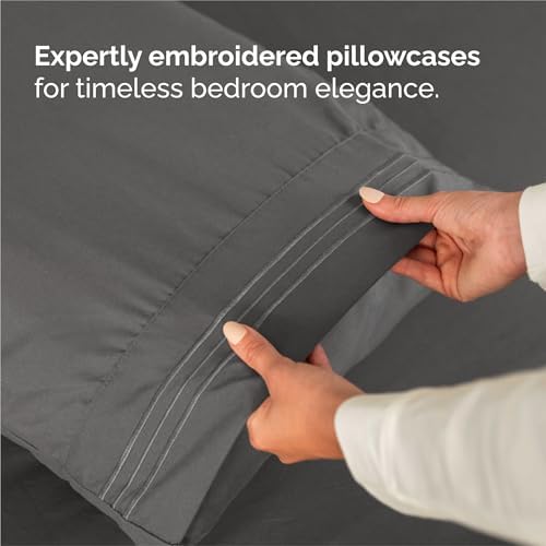 Split King Size 5 Piece Sheet Set - Breathable & Cooling Sheets - Charcoal - Image 6