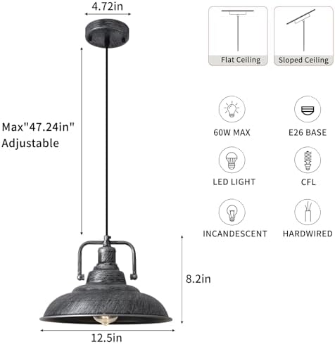 Black and Silver Pendant Light 12.5 inches 3 Packs, Farmhouse Pendant Light, Industrial Pendant Light, Kitchen Pendant Lights, Pendant Lights Kithen Island for Bedroom; Living Room; Kitchen - Image 2