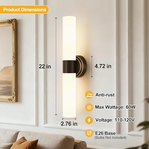 Wall Sconces Set of Two, Modern Bathroom Sconces Wall Lighting with Milky White Glass, Brown Sconces Wall Decor Set of 2 for Bathroom Mirror Bedroom Living Room Hallway - Image 7