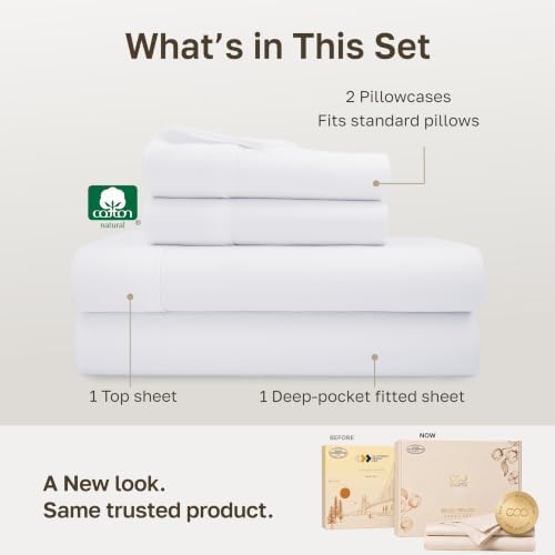 California Design Den Soft 100% Cotton Sateen Full Size Bed Sheets, White - Image 3
