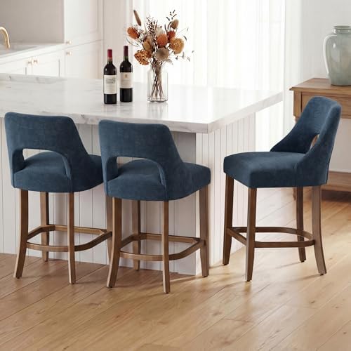 UVV Bar Stools Set of 6, Upholstered Counter Height Bar Stools, Modern Counter Stools with Wood Legs for Kitchen Island Dining Room Bar, Navy Blue - Image 3